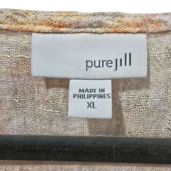 J. Jill Purejill XL Orange Linen Cotton Blend Tapestry Light Short Sleeve Tunic - Picture 4 of 5